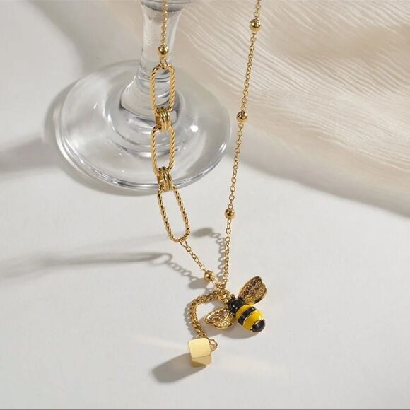 Bumble Bee 18K Gold Stainless Steel Waterproof Necklace - Picture 3 of 15